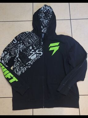 Vintage Shift Racing Black & Neon Green Graphic Zip Hoodie